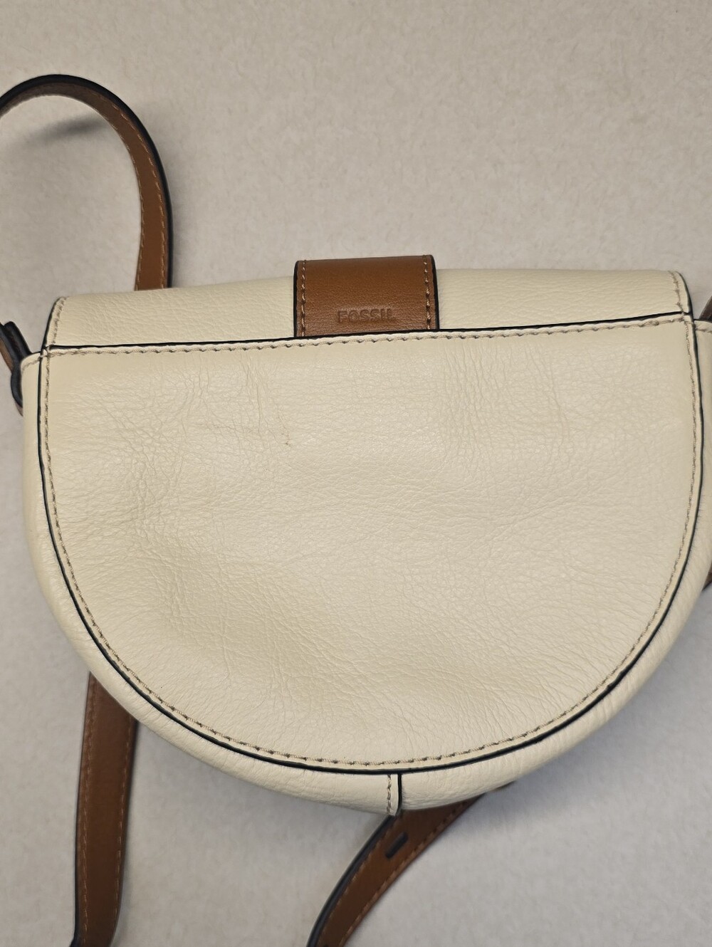 Fossil Bone Cream Leather Harwell Mini Flap Crossbody Bag Saddle Equestrian - Picture 2 of 10